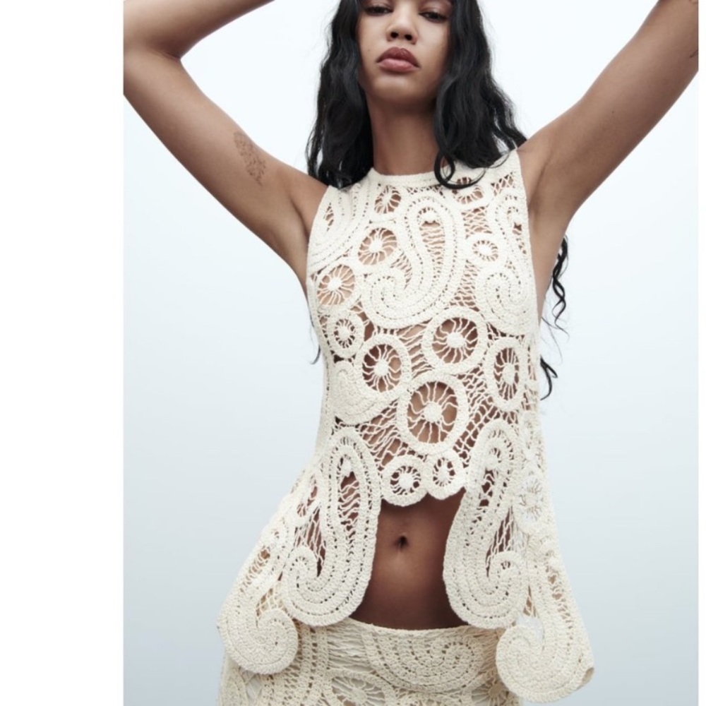 Zara Cream Lace Crochet Top Bloggers Fave NWT Mango M